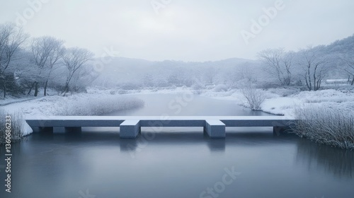 Wallpaper Mural Snowy Winter Bridge over Calm Pond Landscape Torontodigital.ca