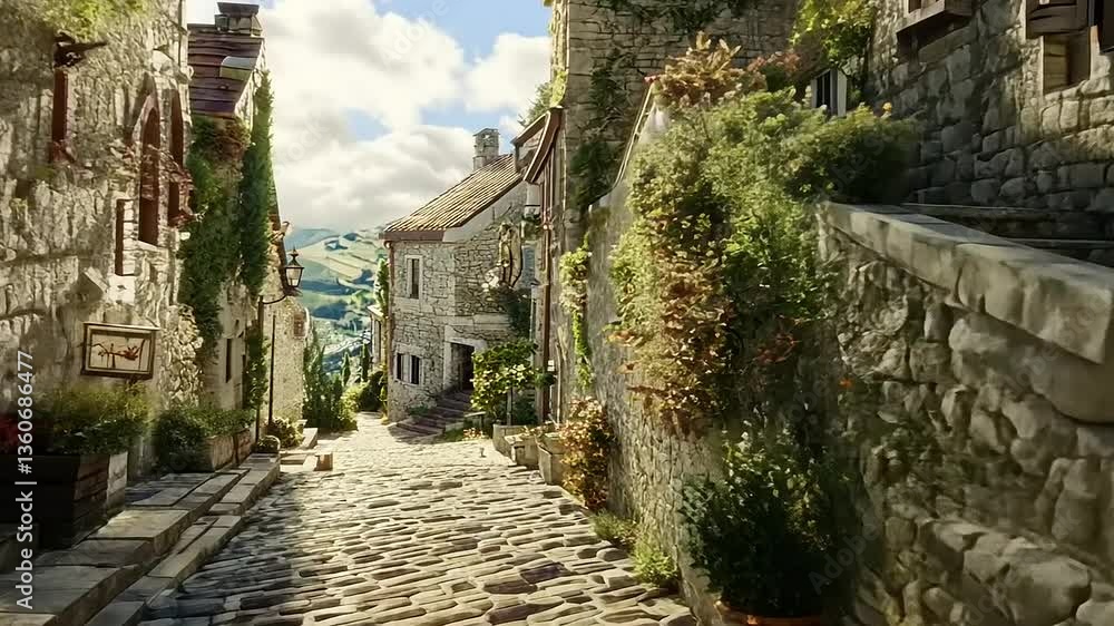 Picturesque Stone Street in a Hilltop Village Picturesque Stone Street in a Hilltop Village