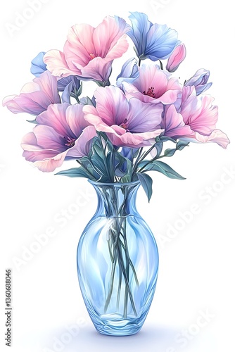 A Beautiful Bouquet Of Delicate Flowers In A Glass Vase
