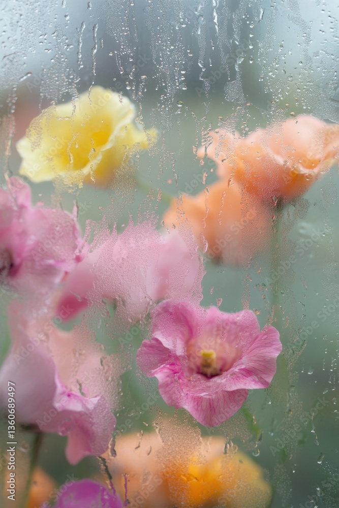 Beautiful flowers in seasonal rain in Spring