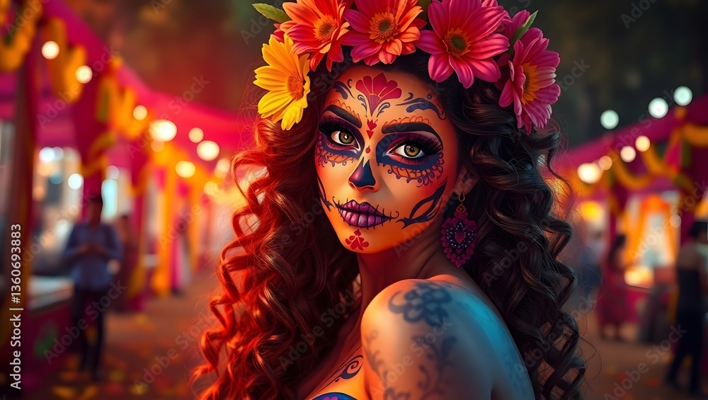 Carnival Catrina Gaze
Her intense eyes and deep colors turn this carnival scene into a moment of pure mysticism. The bold sugar skull design and warm light evoke strength and femininity Carnival Catrina Gaze
Her intense eyes and deep colors turn this carnival scene into a moment of pure mysticism. The bold sugar skull design and warm light evoke strength and femininity