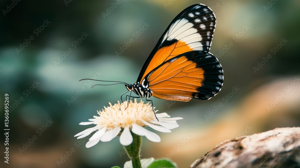 Naklejka premium Butterfly perched on flower in a vibrant natural setting 