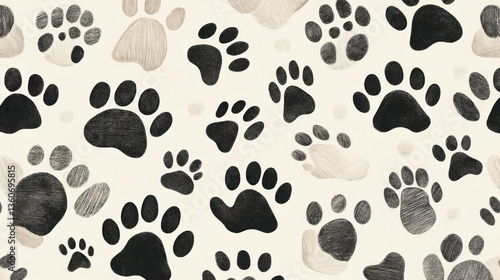 Abstract animal paw prints seamless pattern on cream background