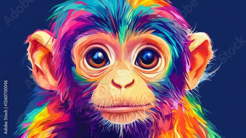 Adorable baby ape portrait with vibrant colors – cute and playful monkey illustration in a whimsical art style