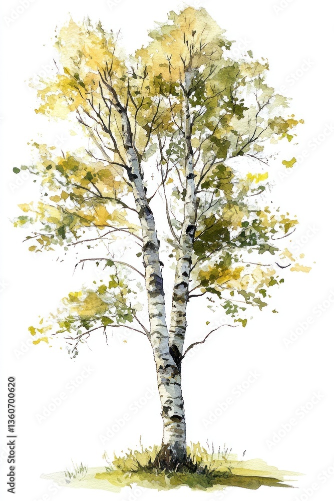 Obraz premium A beautiful watercolor painting of a tall birch tree