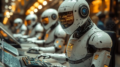 A futuristic business environment where AI tax bots assist professionals in corporate taxation, payroll processing, and financial compliance.