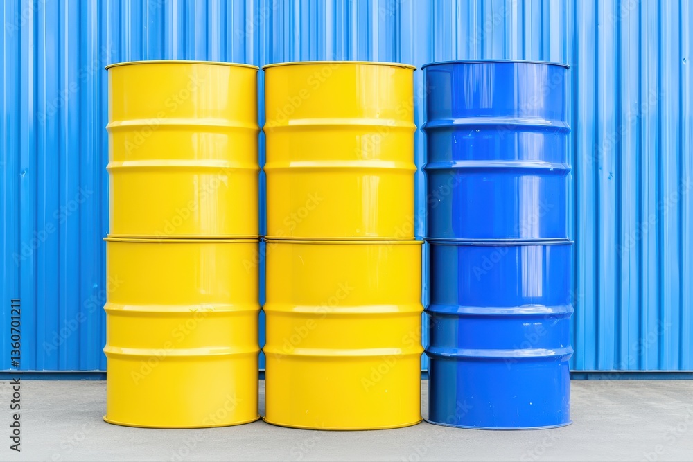 Colorful industrial drums stacked against a wall Colorful industrial drums stacked against a wall