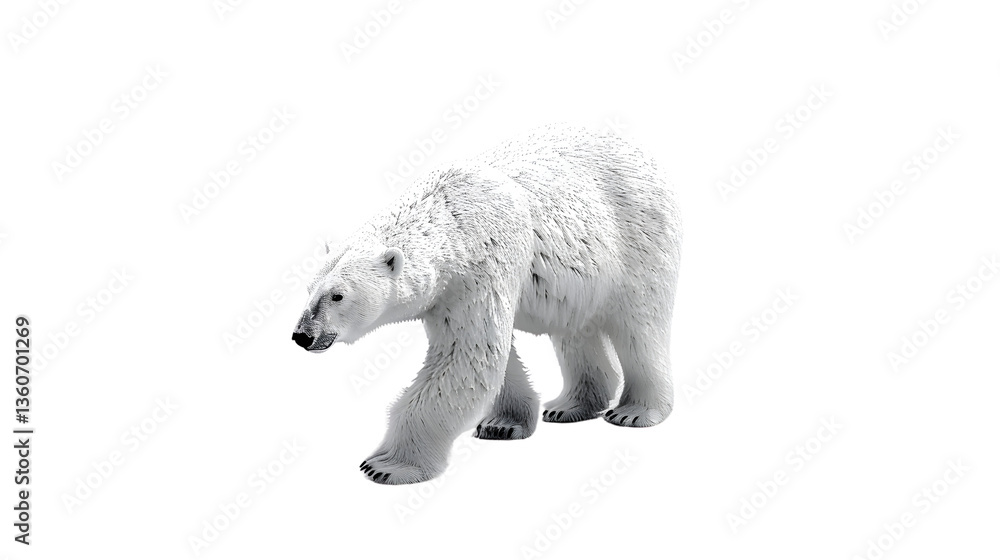 Fototapeta premium A majestic white bear in motion against a stark black background ideal for wildlife nature a