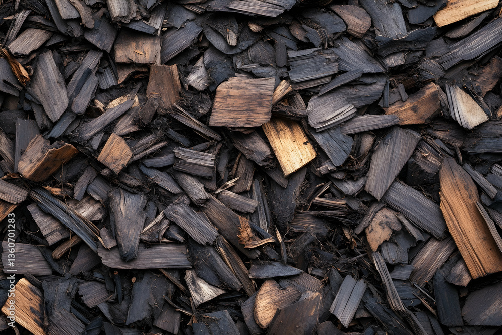 A close up view of dark and light wood chips pile A close up view of dark and light wood chips pile