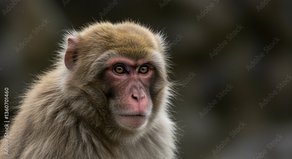 Naklejka premium A close up image shows a focused monkey looking directly at viewer