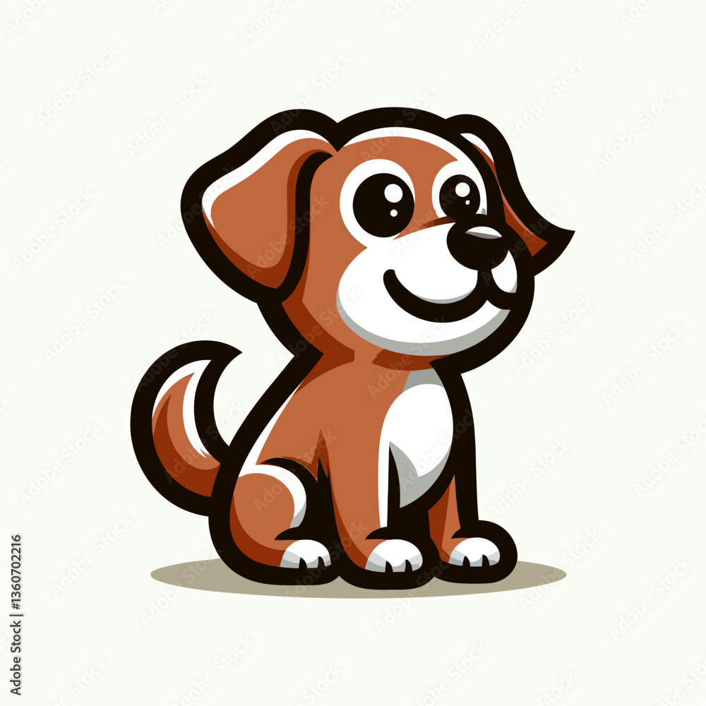 Obraz premium 犬のカートゥーンエンブレムのベクターイラスト。フラットデザインのロゴで、動物関連のプロジェクトに最適。EPS10スタイルは、ブランド化やグラフィックに適しています。
