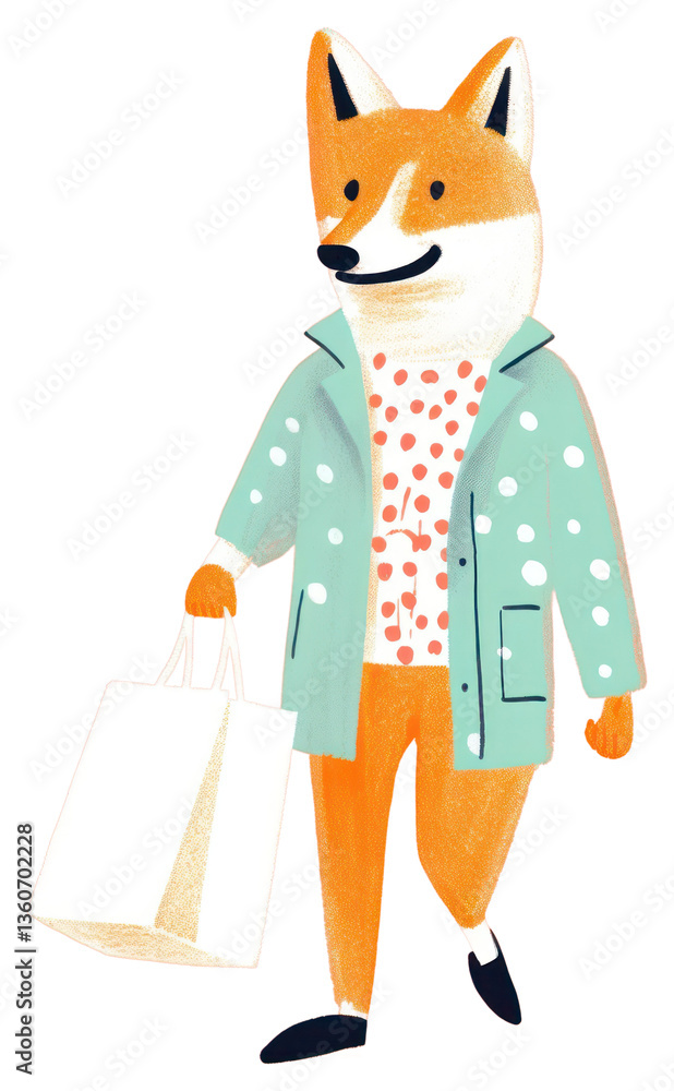 Fototapeta premium PNG Fashioned fox holding a shopping bag animal dog representation.