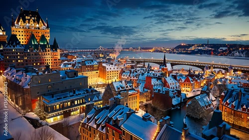 Quebec City's Winter Wonderland: A Nighttime Panorama