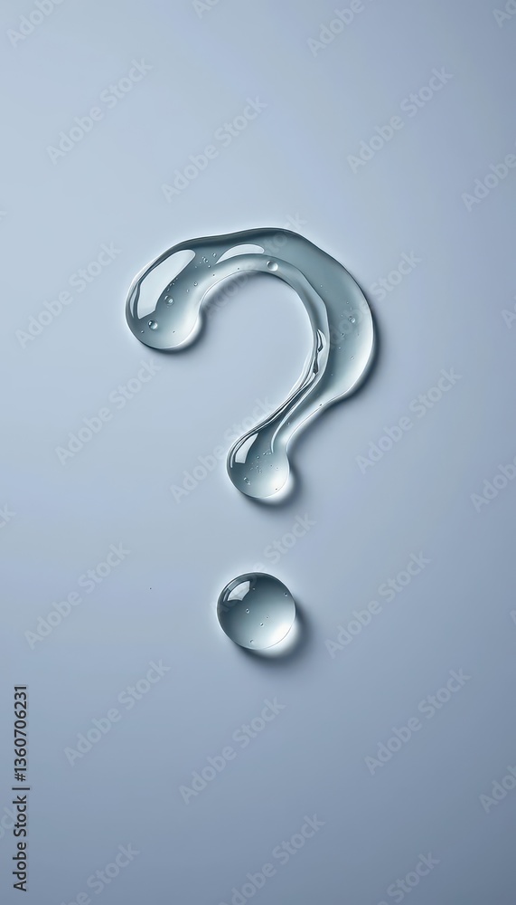 Fototapeta premium Close-up of water droplets forming question mark on grey background, doubt, texture, problem