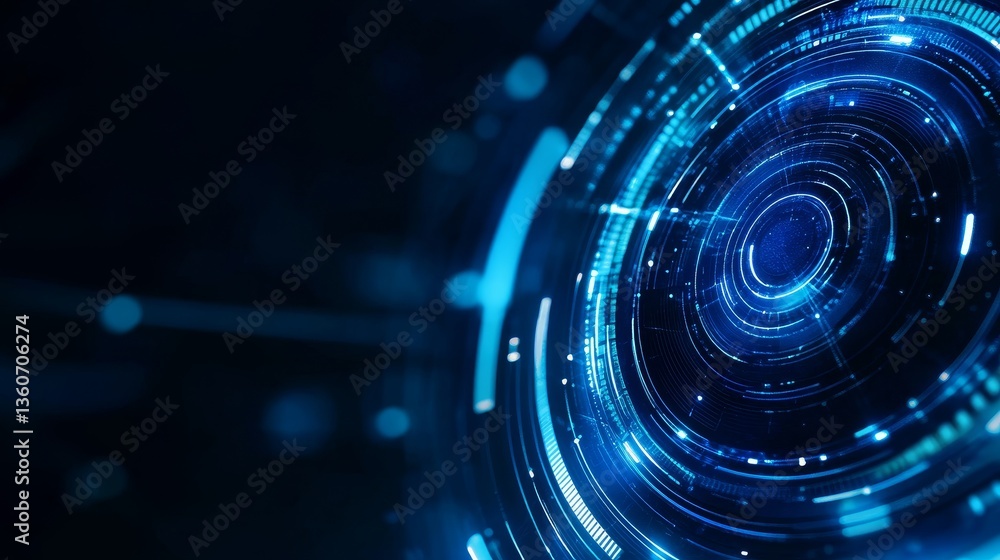 Obraz premium Abstract futuristic digital background featuring glowing blue circular patterns and lines