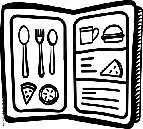 Foodie travel exploring local cuisine, SVG with clean lines. Hand-drawn menu design with food items and utensils