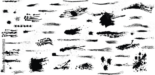 Grunge hand drawn textures vector set. Lines, circles, liquid paint, square smears