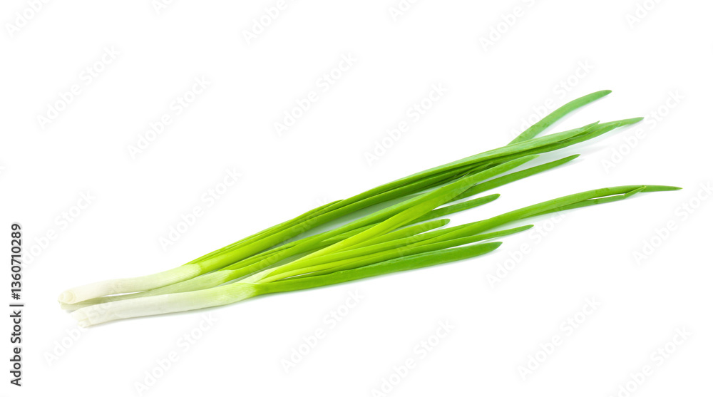 Fresh ripe green onions isolated on white Fresh ripe green onions isolated on white