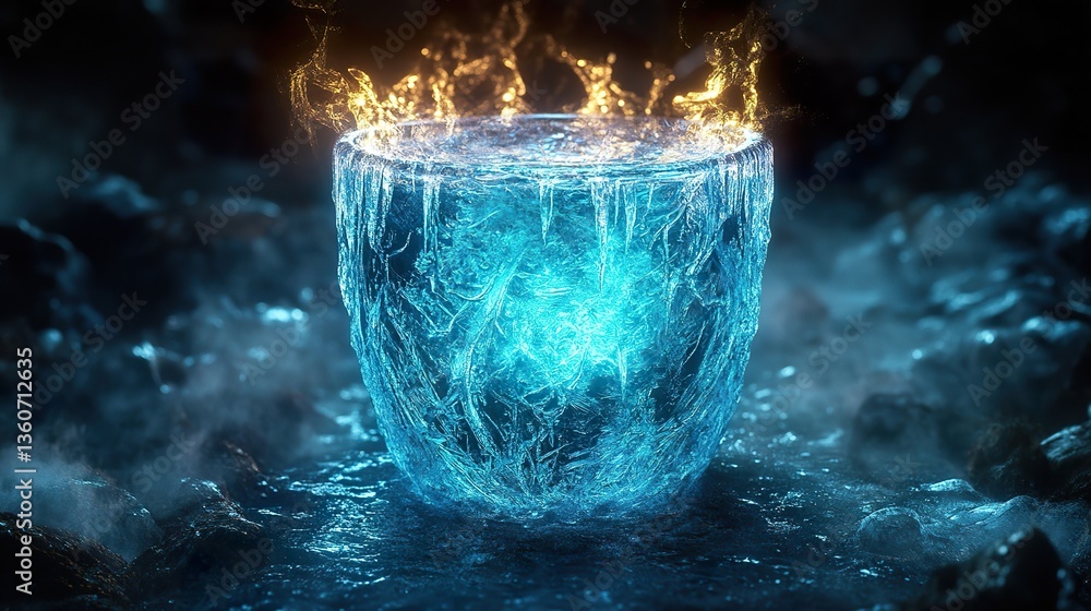 11-20 A frozen goblet of glowing cyan liquid, with thin frost spreading outward as if alive. 11-20 A frozen goblet of glowing cyan liquid, with thin frost spreading outward as if alive.