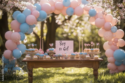Beautiful Outdoor Gender Reveal Party with Pink and Blue Decorations