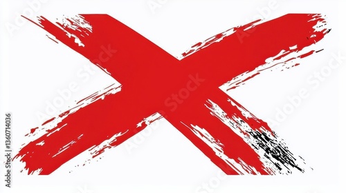 Dynamic red x symbol on white background artistic graphic design digital art bold colors conceptual viewpoint