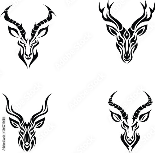 Tribal Antelope Head Vector Logo - Abstract Gazelle Tattoo Design