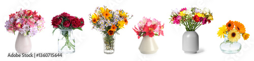 Wallpaper Mural Bouquets of different beautiful flowers in vases isolated on white, set Torontodigital.ca
