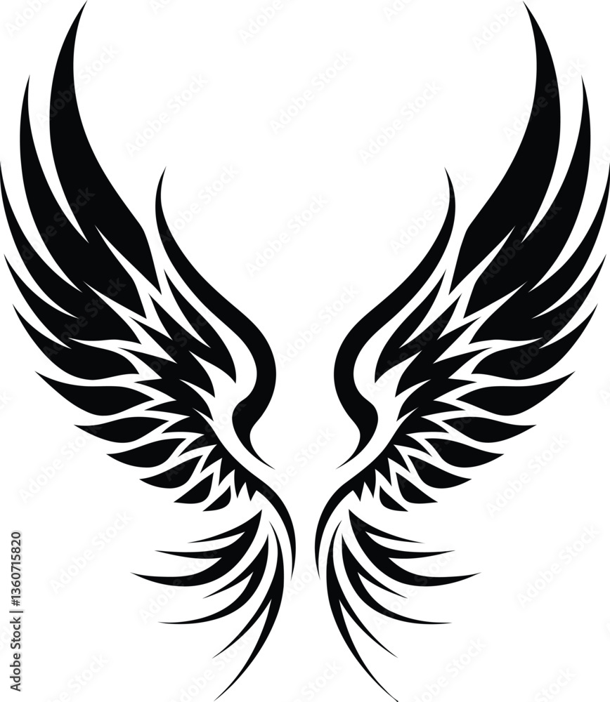 Obraz premium Angel feather wings Tattoo Design | Black Wing Art | vector illustration