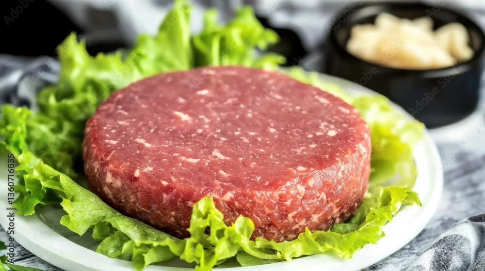 Preparing fresh beef patty for burgers kitchen food photography indoor overhead view culinary delight Preparing fresh beef patty for burgers kitchen food photography indoor overhead view culinary delight