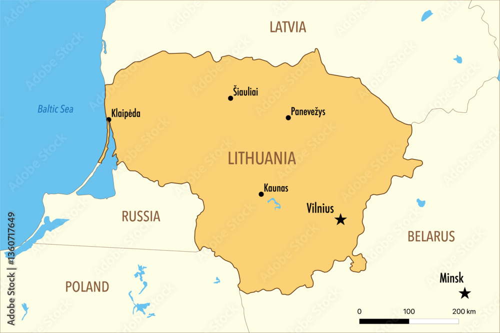Fototapeta premium Vector Map of Lithuania with Major Cities – Editable Infographic