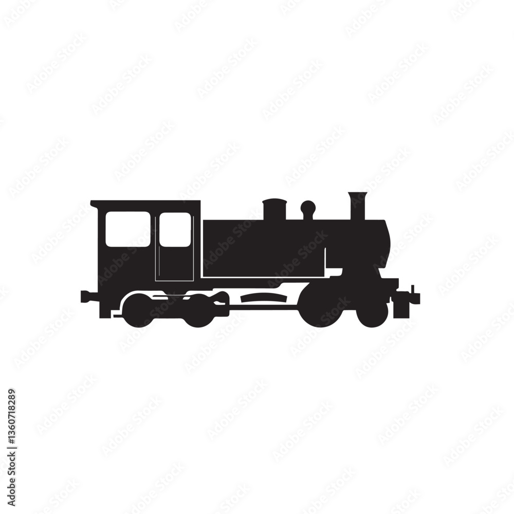 Fototapeta premium Locomotive Train silhouette vector illustration isolated on a white background. Black Train silhouette. 