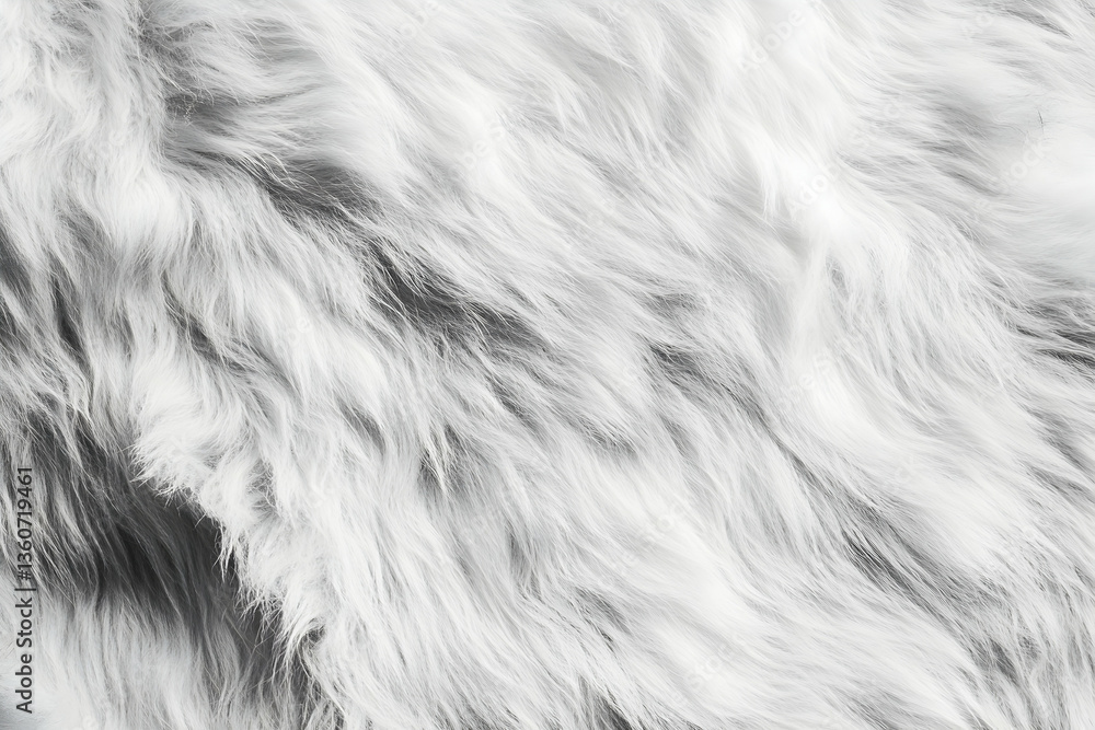 Close up view of a fluffy white and gray texture Close up view of a fluffy white and gray texture