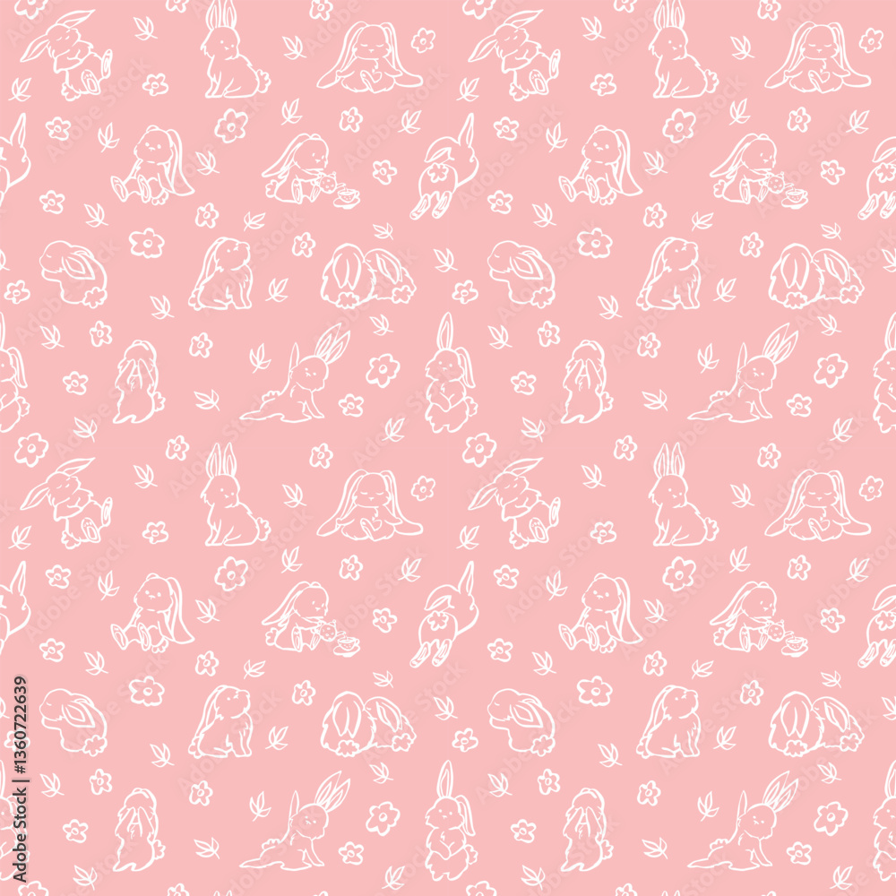 Cute bunny doodle pattern with stars for textile, packaging. Vector illustration. Cute bunny doodle pattern with stars for textile, packaging. Vector illustration.