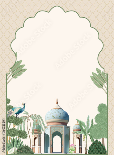 Traditional Mughal wedding invitation. Mughal wedding invitation card design.

