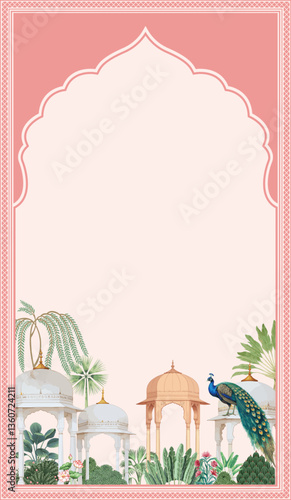 Traditional Mughal wedding invitation. Mughal wedding invitation card design.
