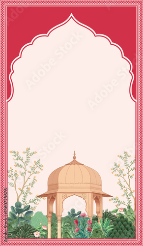 Traditional Mughal wedding invitation. Mughal wedding invitation card design.
