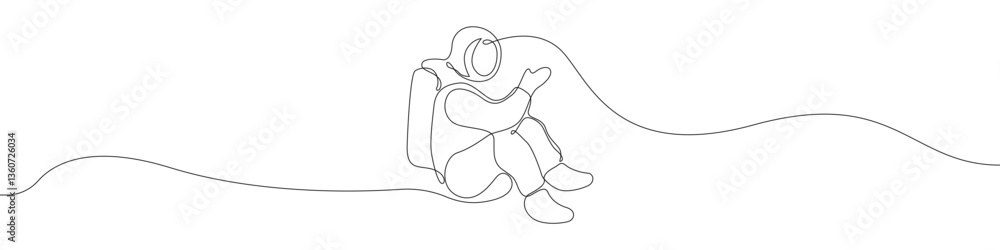 Obraz premium Astronaut icon line continuous drawing vector. One line Cosmonaut icon vector background. Spaceman icon. Continuous outline of a Man in a spacesuit icon.