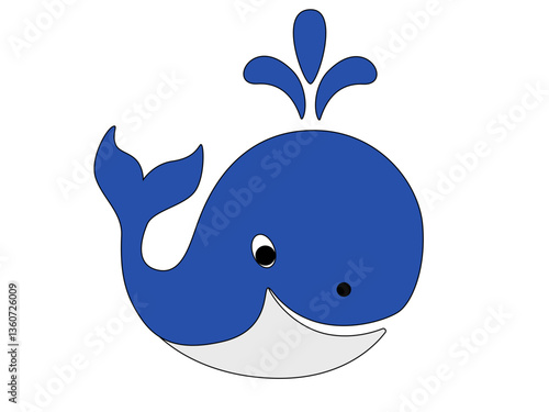 Whale. Cute image of a marine mammal. Picture for children whale blue with fantan from back. Picture with a whale.	