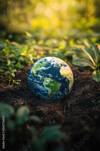 Obraz na płótnie Planet earth with lush green plants. Earth day theme. w salonie