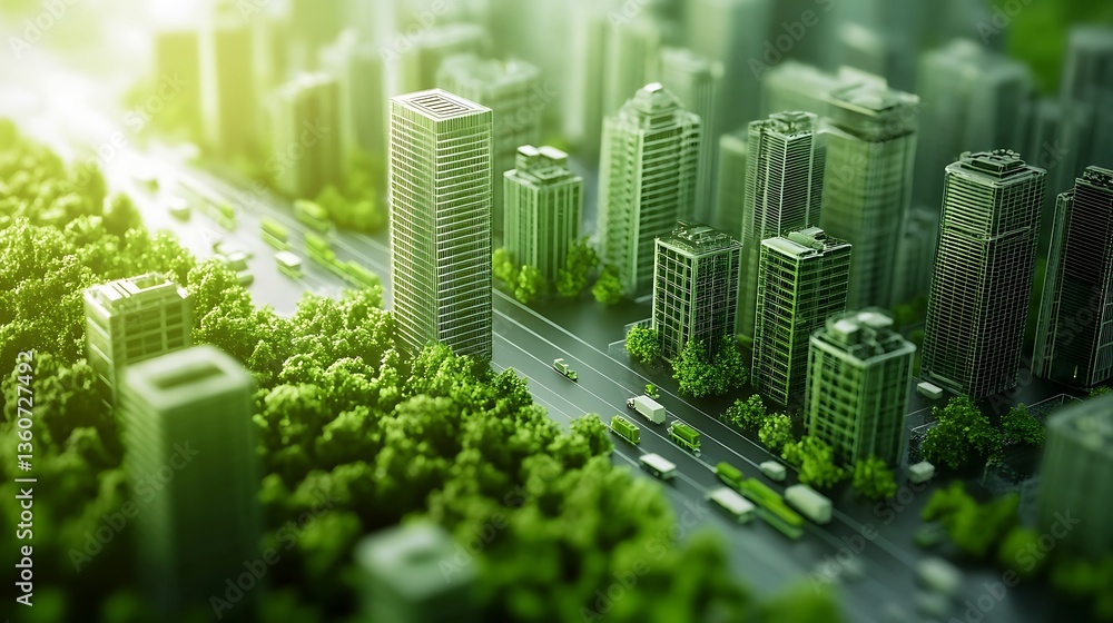 Obraz premium Green city landscape urban architecture sustainable development eco friendly environment cityscape buildings