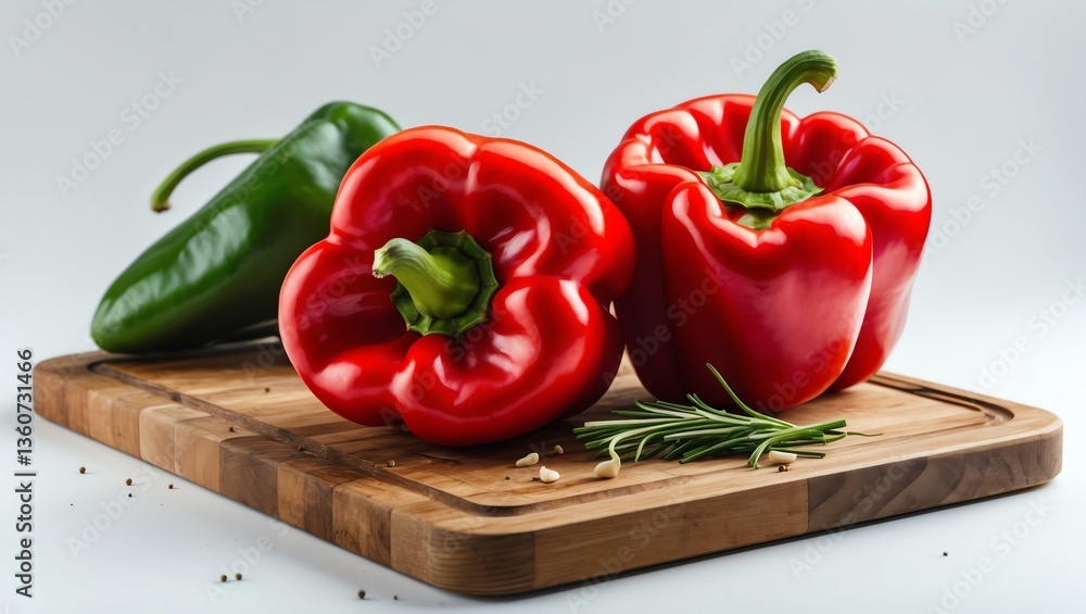 red bell pepper on a chopping board on white background red bell pepper on a chopping board on white background