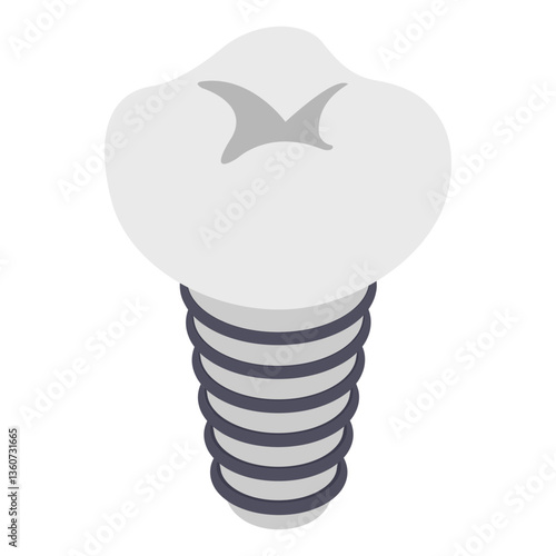 Single titanium screwed teeth isometric concept, root form dental implant vector icon design, Dentures symbol,Oral Healthcare sign, Dental instrument illustration