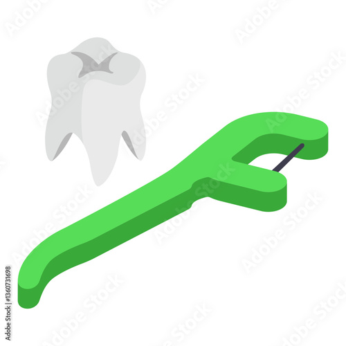 Dental Floss isometric concept, interdental brush vector icon design, Dentures symbol,Oral Healthcare sign, Dental instrument illustration