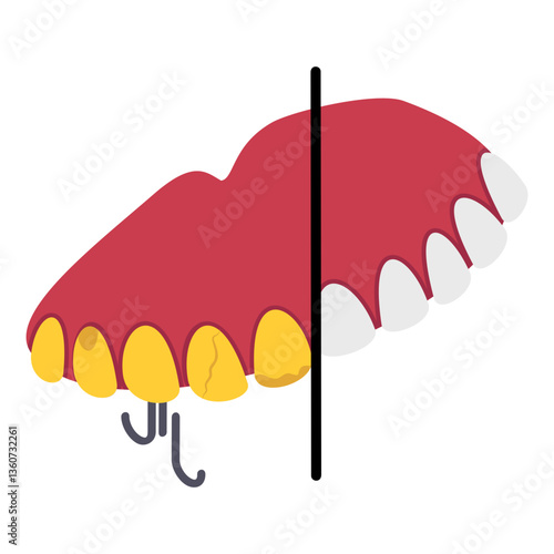Effects of Bruxism Vs Healthy Teeth isometric concept, prevent teeth grinding night Guard vector icon design, Dentures symbol,Oral Healthcare sign, Dental instrument illustration