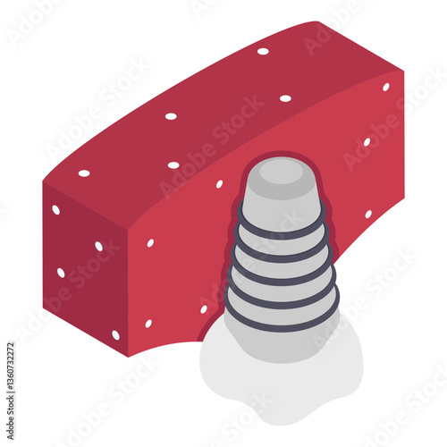 Dental Implant isometric concept, artificial prosthetic tooth root vector icon design, Dentures symbol,Oral Healthcare sign, Dental instrument illustration