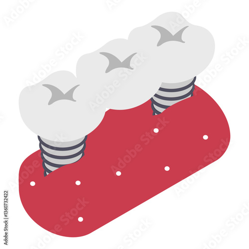 Replacing one Missing Teeth isometric concept, Hybrid Designed Dental Bridge vector icon design, Dentures symbol,Oral Healthcare sign, Dental instrument illustration