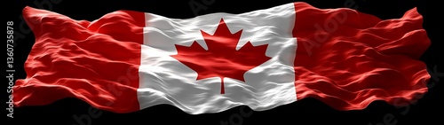 A vibrant realistic depiction of a waving flag against black background