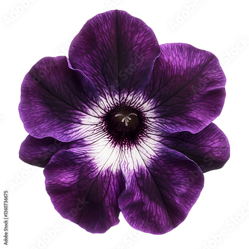 Dark Purple Petunia with Soft Velvety Petals Isolated on Transparent Background