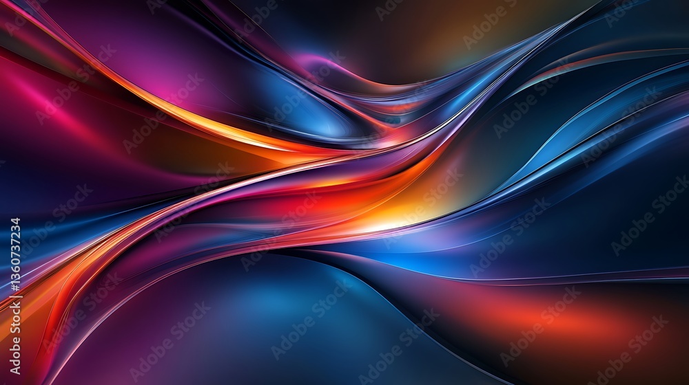 Naklejka premium Colorful fluid art piece blending neon smooth silky waves picture