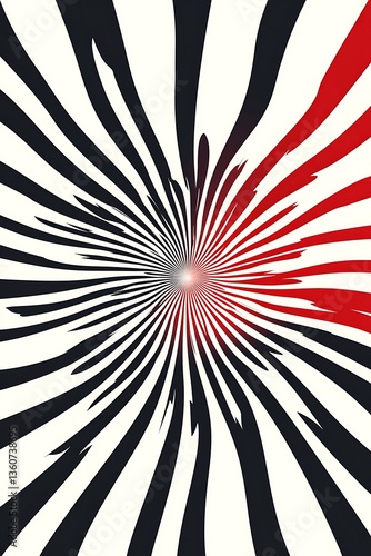 Abstract graphic illustration of converging black and red colored lines
